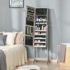 HOMCOM Lockable Mirror Jewelry Cabinet with LED Light - 18" L x 14.25" W x 59.75" H - Grey-Can be locked for security when you're not around, comes with two keys 