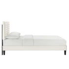 Modway Sofia Channel Tufted Performance Velvet Queen Platform Bed with Tapered Black Wood Legs - White-Reinforced Center Beam