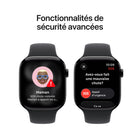 Apple - Watch Series 11 - 46 mm - GPS - Boîtier en aluminium Noir de jais avec Bracelet sport Noir, P / M-Écran en verre ultradurable offrant 2x plus de résistance aux égratignures qu’Apple Watch Series 1010. Elle est aussi étanche jusqu’à 50 mètres et résistante à la poussière (IP6X)