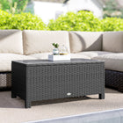 Outsunny - Table basse en rotin avec plateau en verre trempé pour jardin et terrasse extérieur, gris foncé-Fabriqué en tube d'acier massif et en rotin PE avec un excellent savoir-faire