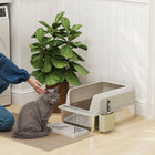 PawHut - Bac à litière pour chat en acier inoxydable, côtés hauts avec pelle-Plateau et paroi latérale reliés par des boucles pour un assemblage sécurisé 