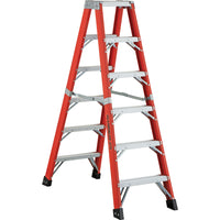 Featherlite 6600 AA Series 12' Industrial Extra Heavy-Duty Fiberglass 2-Way Stepladder-Nominal Height: 12'