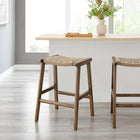 Modway - Saoirse Tabouret de comptoir en corde tissée en bois - Noyer naturel - Ensemble de 2-Protège-pieds pour la protection du sol