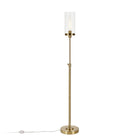 Hudson&Canal - Lampadaire Frieda 66" de haut avec abat-jour en verre - Laiton/Transparent-Associé à un abat-jour en verre cylindrique transparent