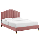 Modway Elise Performance Velvet Twin Platform Bed with Wood Legs and Gold Metal Sleeves - Dusty Rose-Wood Slat Support System