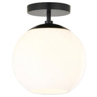 Hudson&Canal Bartlett 9" Wide Semi Flush Mount with Glass Shade - Matte Black/White Milk-Paired with a white globe glass shade