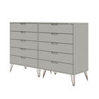 Manhattan Comfort Rockefeller Mid-Century Modern Bedroom Dresser 3-Piece Set - Off White/Nature-19.02" L x 69.72" W x 44.57" H