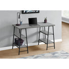 Monarch Specialties 7524 48" Computer Desk - Grey/Black Metal-Thick, rectangular desktop and 4 shelves in 2 different sizes are finished in a grey wood-look laminate with a smooth texture