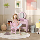 Qaba Kids Vanity and Dressing Table with Mirror and Stool - Pink-4 drawers offer ample storage for makeup and accessories 