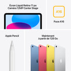 Apple - iPad 11 po, Puce A16, Wi-Fi, 256 Go, Argent-Déverrouillage et Paiement avec Touch ID: Comme Touch ID est intégré au bouton supérieur, vous pouvez utiliser votre empreinte pour déverrouiller votre iPad, vous connecter dans les apps et payer en toute sécurité avec Apple Pay