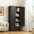 HOMCOM 69" H Tall Kitchen Storage Cabinet with Adjustable Shelves - Black and Brown-Melamine coated surface for scratch resistance and easy cleaning 