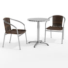 Flash Furniture 23.5" Round Aluminum Indoor-Outdoor Table Set with 2 Dark Brown Rattan Chairs-Table and Chair Set