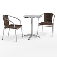 Flash Furniture 23.5" Round Aluminum Indoor-Outdoor Table Set with 2 Dark Brown Rattan Chairs-Table and Chair Set