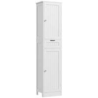 HOMCOM Tall Bathroom Storage Cabinet with Doors, Drawer and Adjustable Shelf - White-A drawer and 2 storage cabinets store toiletries and towels neatly