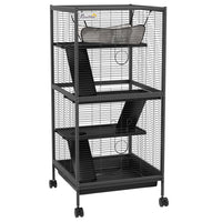 PawHut 45" H 4-Tier Small Pet Cage - Charcoal Grey-Ideal for a variety of small animals including pet mink, chinchilla, small cat and other similar sized small pets 