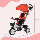 Qaba - Tricycle bébé 6 en 1 avec poignée parentale - rouge-Conduite douce et silencieuse avec des roues EVA pour une utilisation en extérieur 