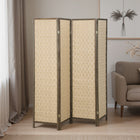 HOMCOM 4 Panel Handwoven Freestanding Room Divider for Bedroom - Brown-Lightweight frame is easy for one person to move for flexible room arrangement 
