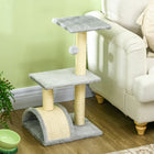 PawHut - Arbre à chat 28 po, tour d’escalade avec poteau à griffer en sisal - gris clair-Couleur : gris clair, blanc crème 