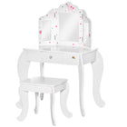 Qaba - Coiffeuse pour enfant avec miroir et tabouret pliables en trois parties - Motif étoiles et cœurs - Blanc-Colour: White 