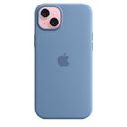 Apple Silicone Case with MagSafe for iPhone 15 Plus - Winter Blue-The silky, soft-touch finish of the silicone exterior feels great in your hand