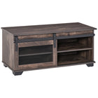 HOMCOM Farmhouse Coffee Table with Sliding Barn Door - Dark Brown-Weathered brown finish with wood grain texture creates an inviting feel to your living space