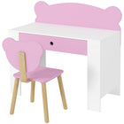 Qaba Kids Study Table and Chair Set with Storage Drawer - Bear Design - Pink-Multipurpose desk and chair set for various activities 