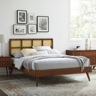 Modway Sidney Cane and Wood Queen Platform Bed with Splayed Legs - Walnut-Assembly Required