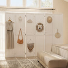 HOMCOM 6-Panel Freestanding Room Divider with Pegboard Panel for Indoor Bedroom Office - White-Folding design for easy to create a new look and space-saving to store 

