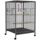 PawHut 31" H Rolling Bird Cage with 5 Doors, Swing, Stainless Steel Bowls and Removable Tray - Grey-Spacious living area, suitable for finches, canaries, lovebirds, budgies, and more 