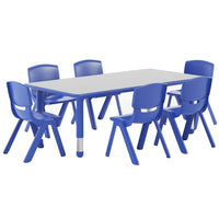Flash Furniture 23.625"W x 47.25"L Rectangular Blue Plastic Height Adjustable Activity Table Set with 6 Chairs-Multipurpose Kids Table Set