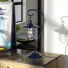 Hudson&Canal - Lampe de table nautique Bay de 55 cm de haut avec abat-jour en verre et métal - Bleu marine/transparent-Une finition bleu marine artisanale est appliquée sur la base en métal fantaisie