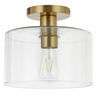 Hudson&Canal - Plafonnier semi-encastré Henri , 25,4 cm de large, avec abat-jour en verre - Laiton/transparent-Design industriel pour votre entrée, votre foyer ou votre cuisine