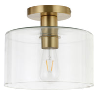 Hudson&Canal - Plafonnier semi-encastré Henri , 25,4 cm de large, avec abat-jour en verre - Laiton/transparent-Design industriel pour votre entrée, votre foyer ou votre cuisine