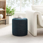 Modway Callum 16" Round Woven Heathered Fabric Upholstered Ottoman - Heathered Weave/Azure-Non-Marking Foot Glides