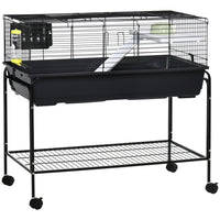 PawHut 39" L Small Rolling Deluxe Pet Cage - Black-Suitable for rabbits, guinea pigs, pet minks, chinchillas, and other small pets 