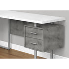 Monarch Specialties 7618 70" Computer Desk - White/ Concrete/ Silver Metal/ L/R-2 small drawers and 1 large hanging file drawer have silver handles, metal drawer glides, and finished interiors