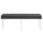 Modway Loft Tufted Vegan Leather Bench - Silver/Grey-Non-Marking Foot Caps