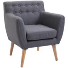 HOMCOM - Fauteuil d’appoint moderne mi-siècle avec cadre en bois - rembourrage épais pour salon - gris clair-Chaise de style moderne avec dossier capitonné à boutons   
