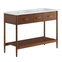 Modway Zaire 48" Double Sink Bathroom Vanity - Walnut/White-MDF and Rubberwood