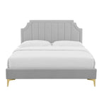 Modway - Sienna Lit plateforme complet en velours haute performance avec pieds en métal doré - Gris clair-Capacité de poids du cadre de lit : 800 lb