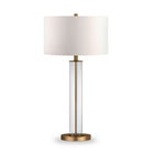 Hudson&Canal - Lampe de table Harlow de 74 cm de haut avec abat-jour en tissu, - Verre transparent/laiton/blanc-Design moderne et contemporain pour votre salon, espace de travail ou table de chevet