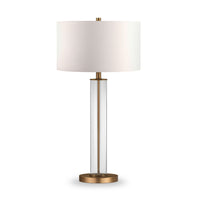 Hudson&Canal - Lampe de table Harlow de 74 cm de haut avec abat-jour en tissu, - Verre transparent/laiton/blanc-Design moderne et contemporain pour votre salon, espace de travail ou table de chevet