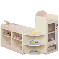 Qaba Kids Grocery Store Playset with Cash Register, Vending Machine - Pink-Integrated design with accessories sparks imaginative play away from screens 