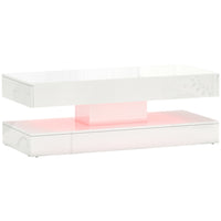 HOMCOM High Gloss Coffee Table with Adjustable LED Light - High Gloss White-RGB LED lights with 16 colours, four modes and adjustable brightness controlled by included remote