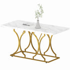 HOMCOM 59" Dining Table for Kitchen and Dinner - White-Crossed arc metal pedestal provides stylish, stable support