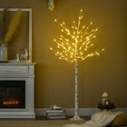 HOMCOM - Arbre de bouleau artificiel lumineux 6 pi avec 96 LED blanc chaud - blanc-La conception pré-éclairée vous fait gagner du temps dans l'organisation à la lumière 