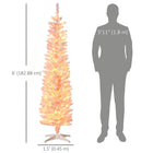 HOMCOM 6' Pre-Lit Slim Snow-Flocked Artificial Christmas Tree - Pink-Pencil shape don't take up much floor or table space, suitable for small rooms or a second Christmas tree in an entryway 