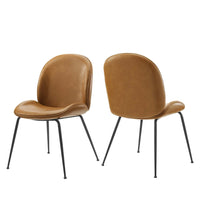 Modway - Scoop Jambe en acier revêtu de poudre noire Cuir végane Chaises de salle à manger Ensemble de 2 - Tan-Fauteuils d’appoint modernes pour salle à manger