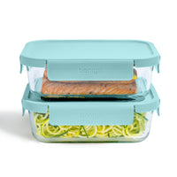 Bentgo - Ensemble de 4 boîtes de conservation en verre étanche - Bleu clair- L'ensemble de conservation des aliments comprend deux grandes boîtes de 4,4 tasses.