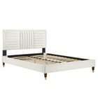 Modway - Sofia Lit plateforme complet en velours haute performance avec capitonnage vertical et pieds en bois et Manchons en métal doré - Blanc-Lit de plateforme complet